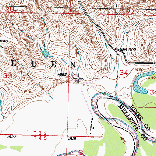 Topographic Map of Richardson Number 1 Dam, SD
