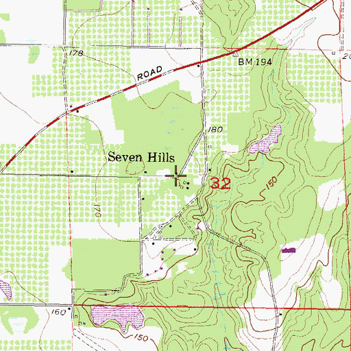 Topographic Map of Seven Hills, AL