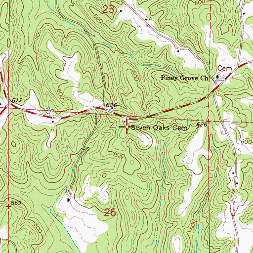 Topographic Map of Seven Oaks Cemetery, AL