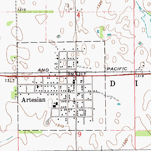 Topographic Map of Artesian, SD