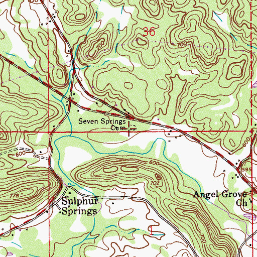 Topographic Map of Seven Springs Cemetery, AL