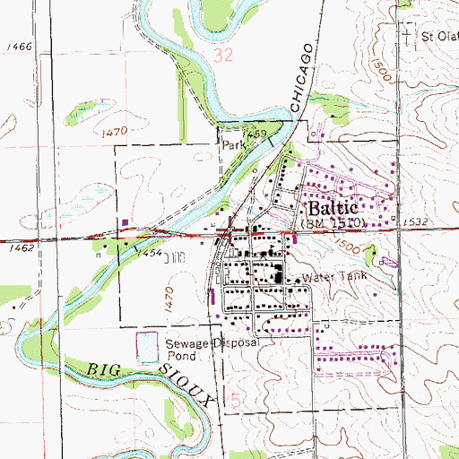 Topographic Map of Baltic, SD