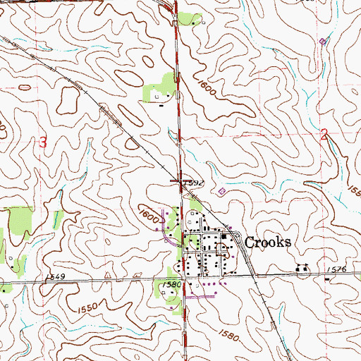 Topographic Map of Crooks, SD