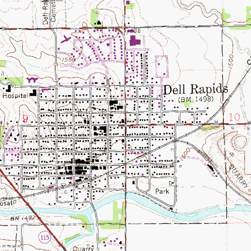 Topographic Map of Dell Rapids, SD