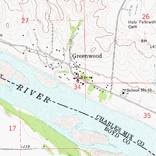 Topographic Map of Greenwood, SD
