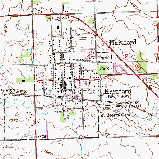 Topographic Map of Hartford, SD
