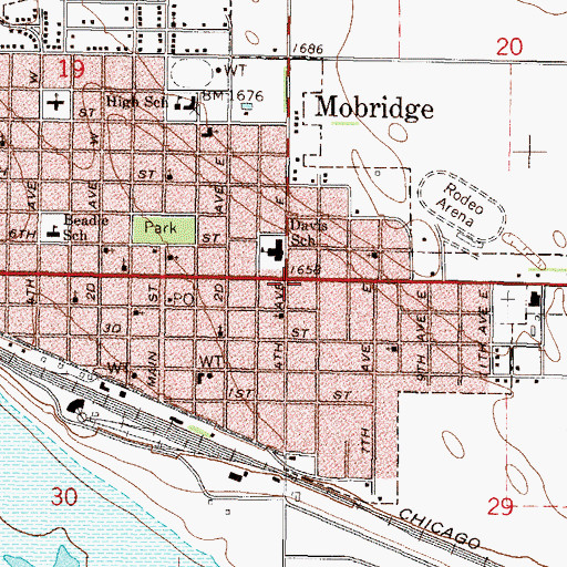 Topographic Map of Mobridge, SD
