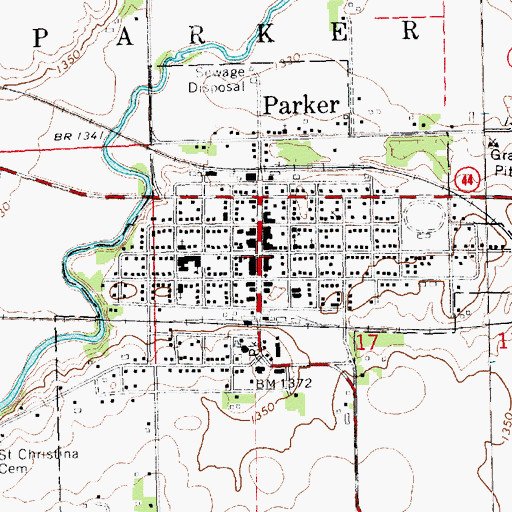 Topographic Map of Parker, SD
