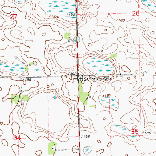 Topographic Map of Saint Paul's Cemetery, SD