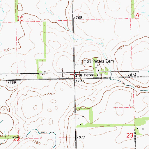 Topographic Map of Saint Peters Church, SD
