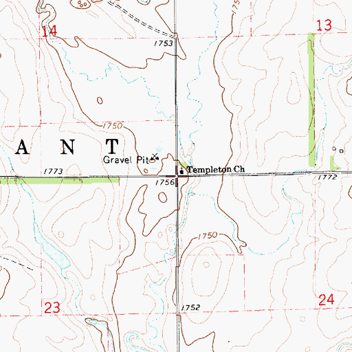 Topographic Map of Templeton Church, SD