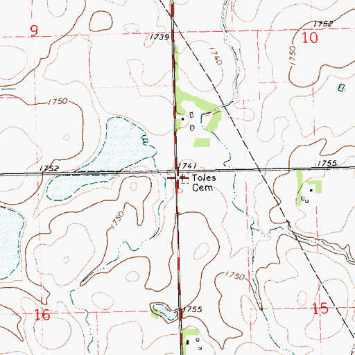 Topographic Map of Toles Cemetery, SD