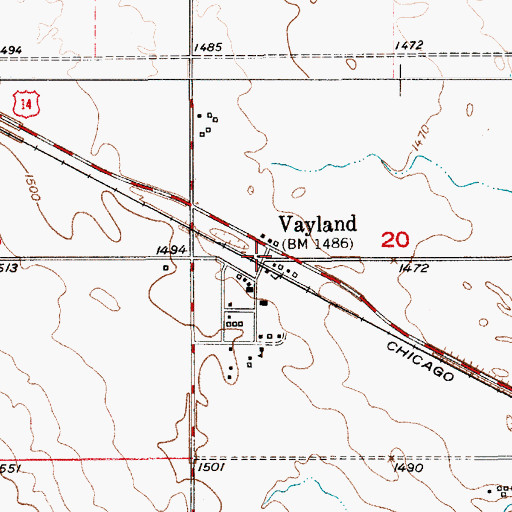 Topographic Map of Vayland, SD