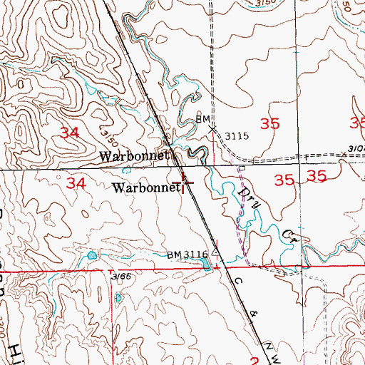 Topographic Map of Warbonnet, SD