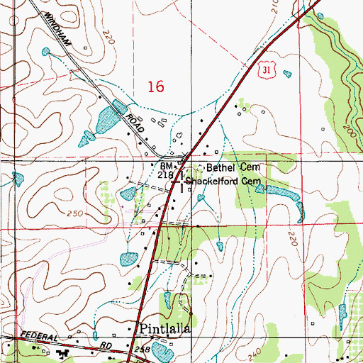 Topographic Map of Shackelford Cemetery, AL