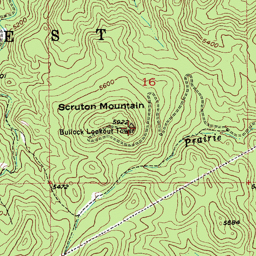 Topographic Map of Bullock Lookout Tower, SD