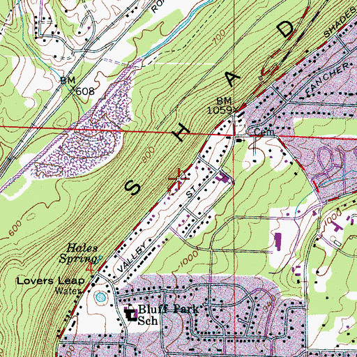 Topographic Map of Shades Mountain, AL
