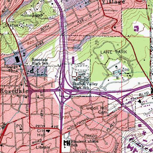 Topographic Map of Shades Valley High School, AL