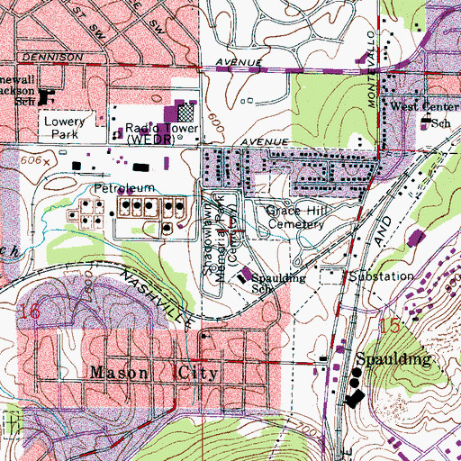 Topographic Map of Shadowlawn Memorial Park, AL