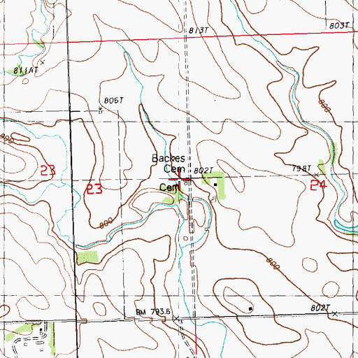 Topographic Map of Backes Cemetery, SD