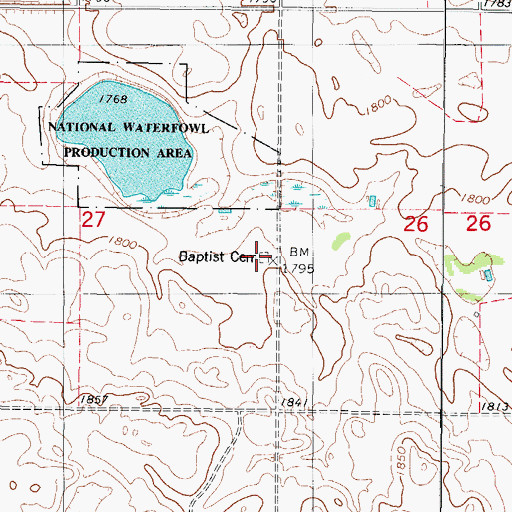 Topographic Map of Baptist Cemetery, SD