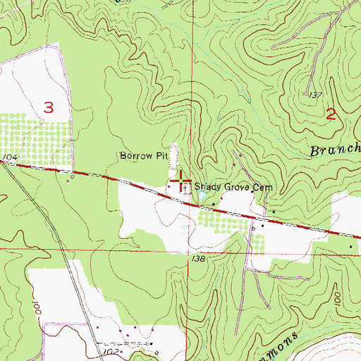 Topographic Map of Shady Grove Cemetery, AL