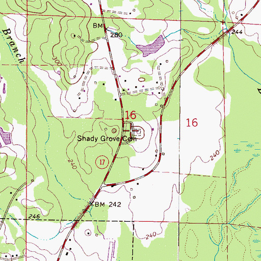 Topographic Map of Shady Grove Cemetery, AL