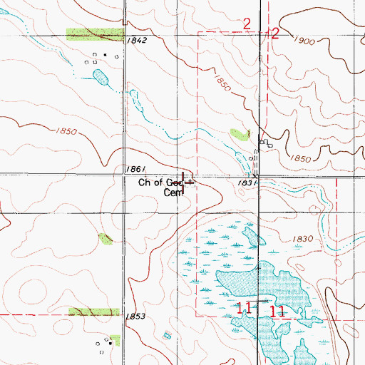 Topographic Map of Church of God Cemetery, SD