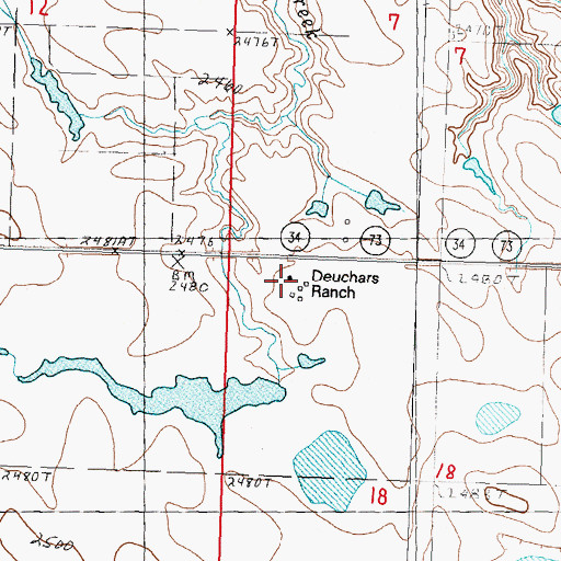 Topographic Map of Deuchars Ranch, SD