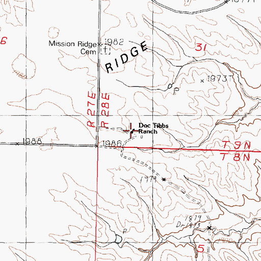 Topographic Map of Doc Tibbs Ranch, SD