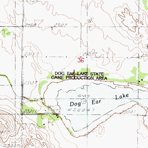 Topographic Map of Dog Ear Lake State Production Area, SD