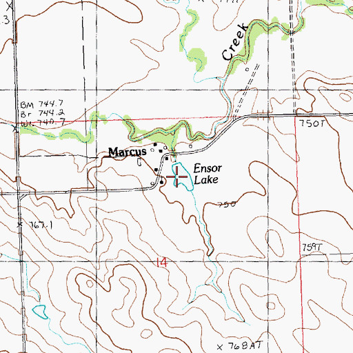 Topographic Map of Ensor Lake, SD