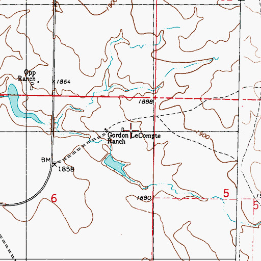 Topographic Map of Gordon LeCompte Ranch, SD