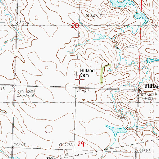 Topographic Map of Hilland Cemetery, SD
