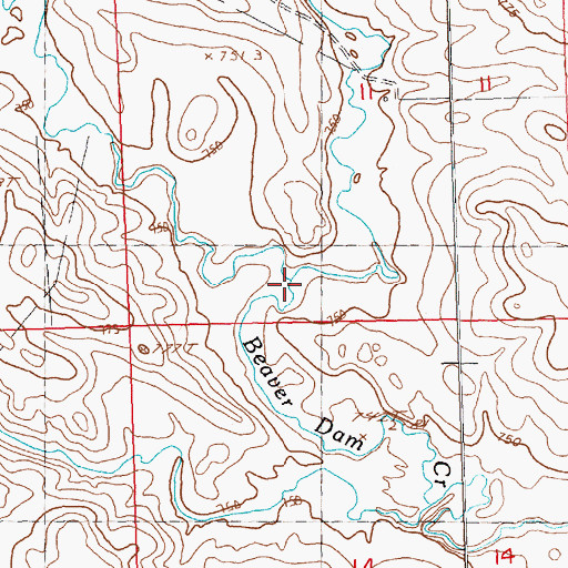 Topographic Map of Middle Branch Beaver Dam Creek, SD
