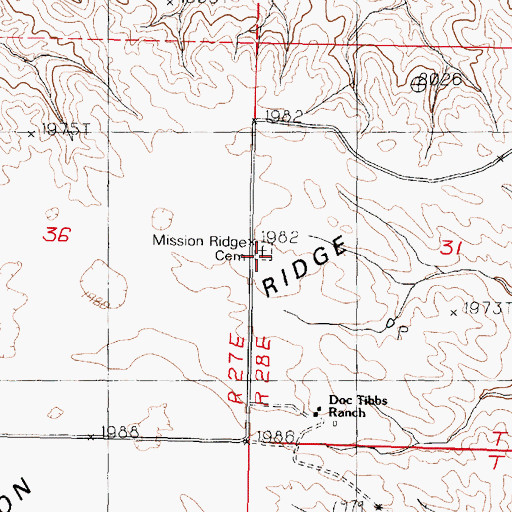 Topographic Map of Mission Ridge Cemetery, SD