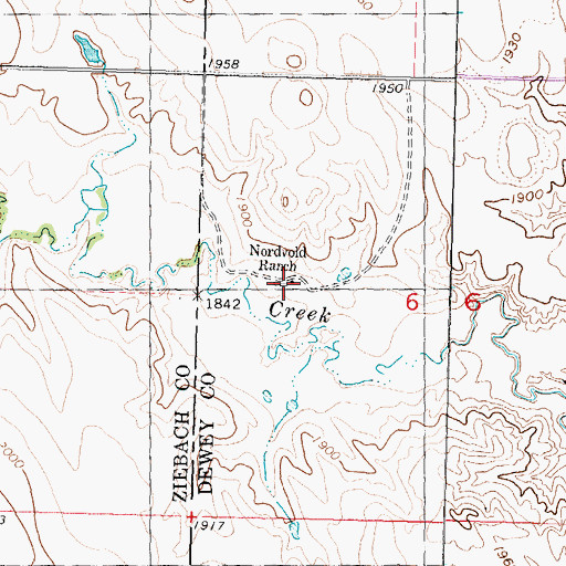 Topographic Map of Nordvold Ranch, SD