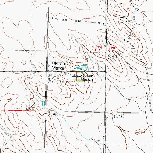 Topographic Map of Olesen Ranch, SD