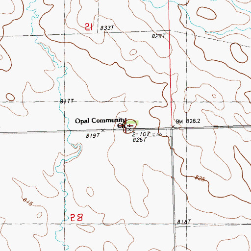 Topographic Map of Opal Community Church, SD
