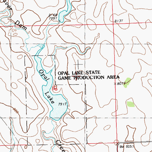 Topographic Map of Opal Lake State Game Production Area, SD