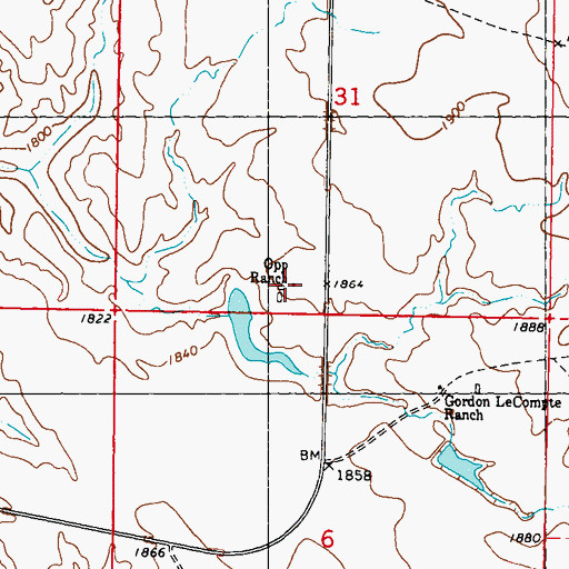 Topographic Map of Opp Ranch, SD