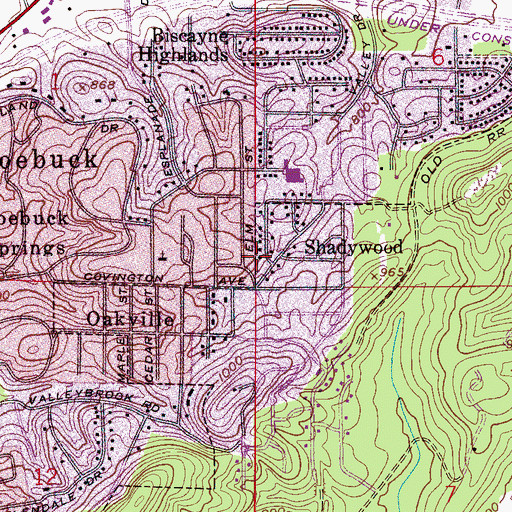 Topographic Map of Shadywood, AL