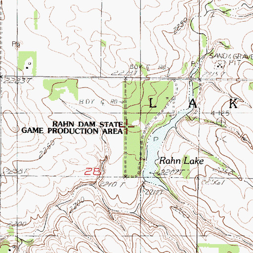 Topographic Map of Rahn Dam State Game Production Area, SD