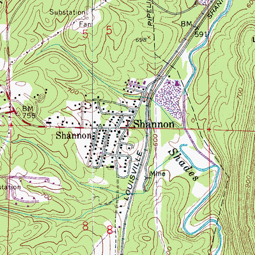 Topographic Map of Shannon, AL