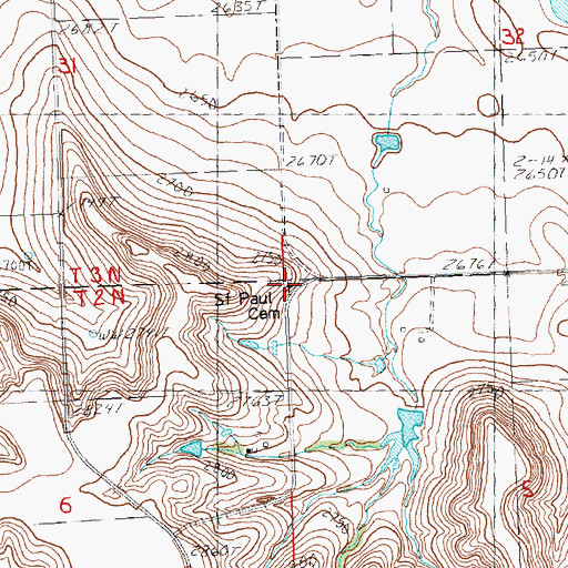 Topographic Map of Saint Paul's Lutheran Cemetery, SD