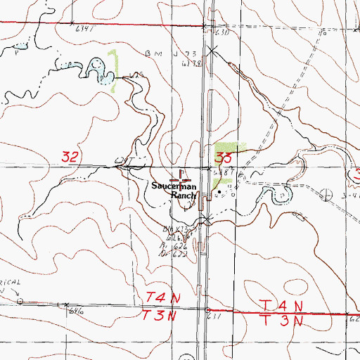 Topographic Map of Saucerman Ranch, SD