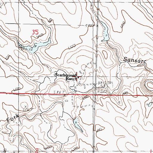 Topographic Map of Scarborough Ranch, SD