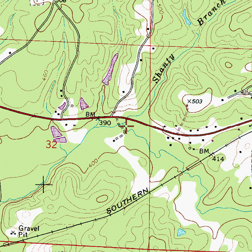 Topographic Map of Shanty Branch, AL