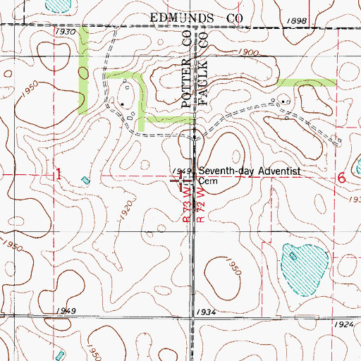 Topographic Map of Seventh - Day Adventist Cemetery, SD