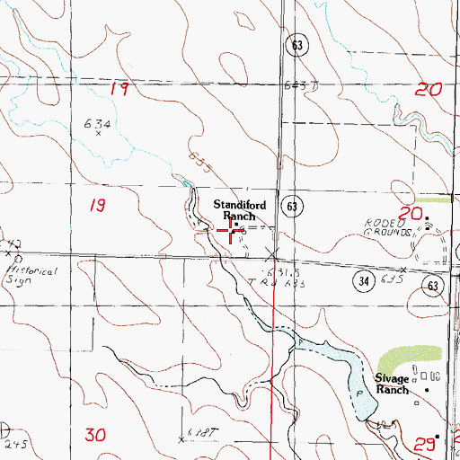 Topographic Map of Standiford Ranch, SD